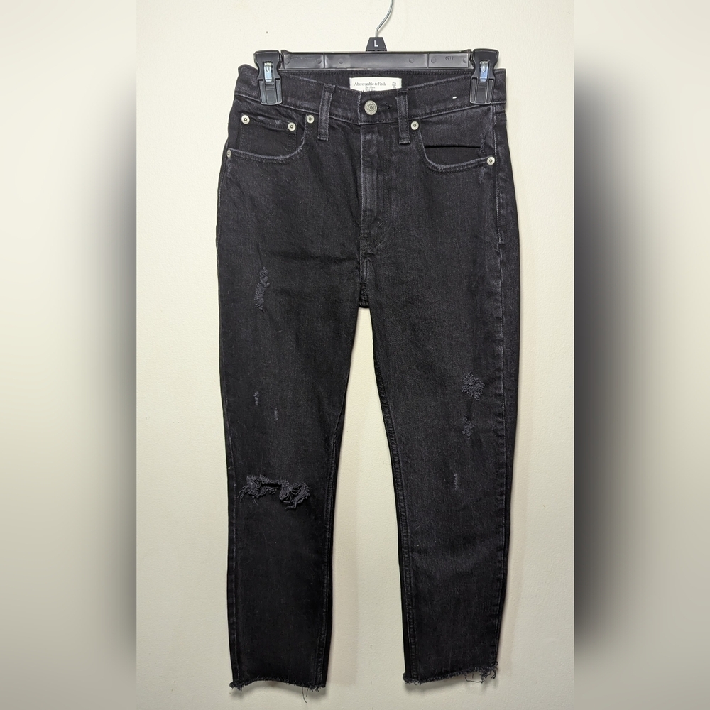 Abercrombie & Fitch The Mom Fit Black Jeans Distressed Women's Size 25 0 Short